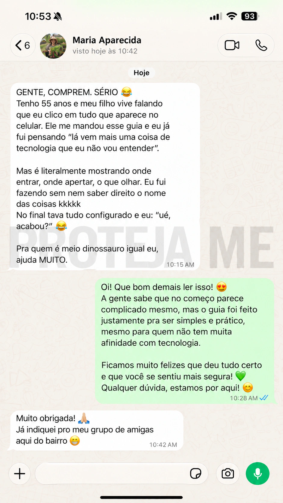 Avaliação de cliente do Proteja Me, 1 de 10