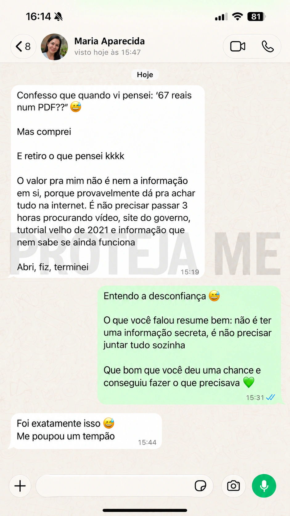Avaliação de cliente do Proteja Me, 4 de 10