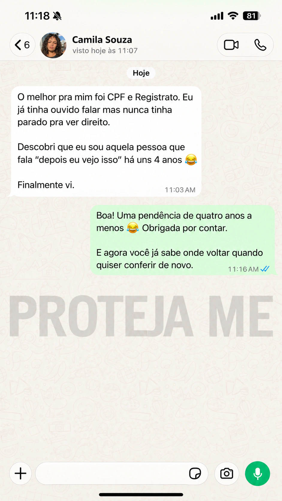 Avaliação de cliente do Proteja Me, 7 de 10
