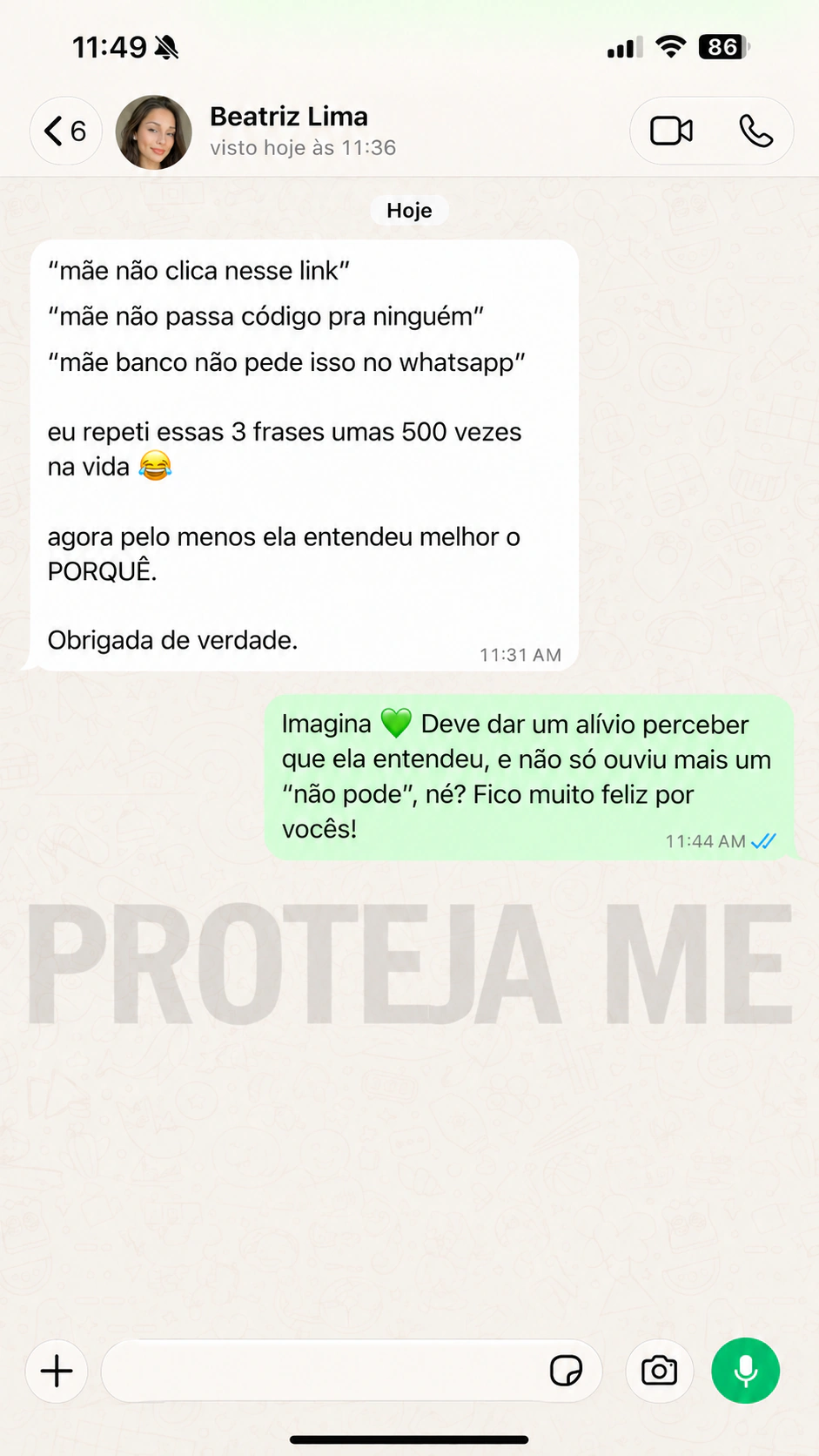 Avaliação de cliente do Proteja Me, 9 de 10